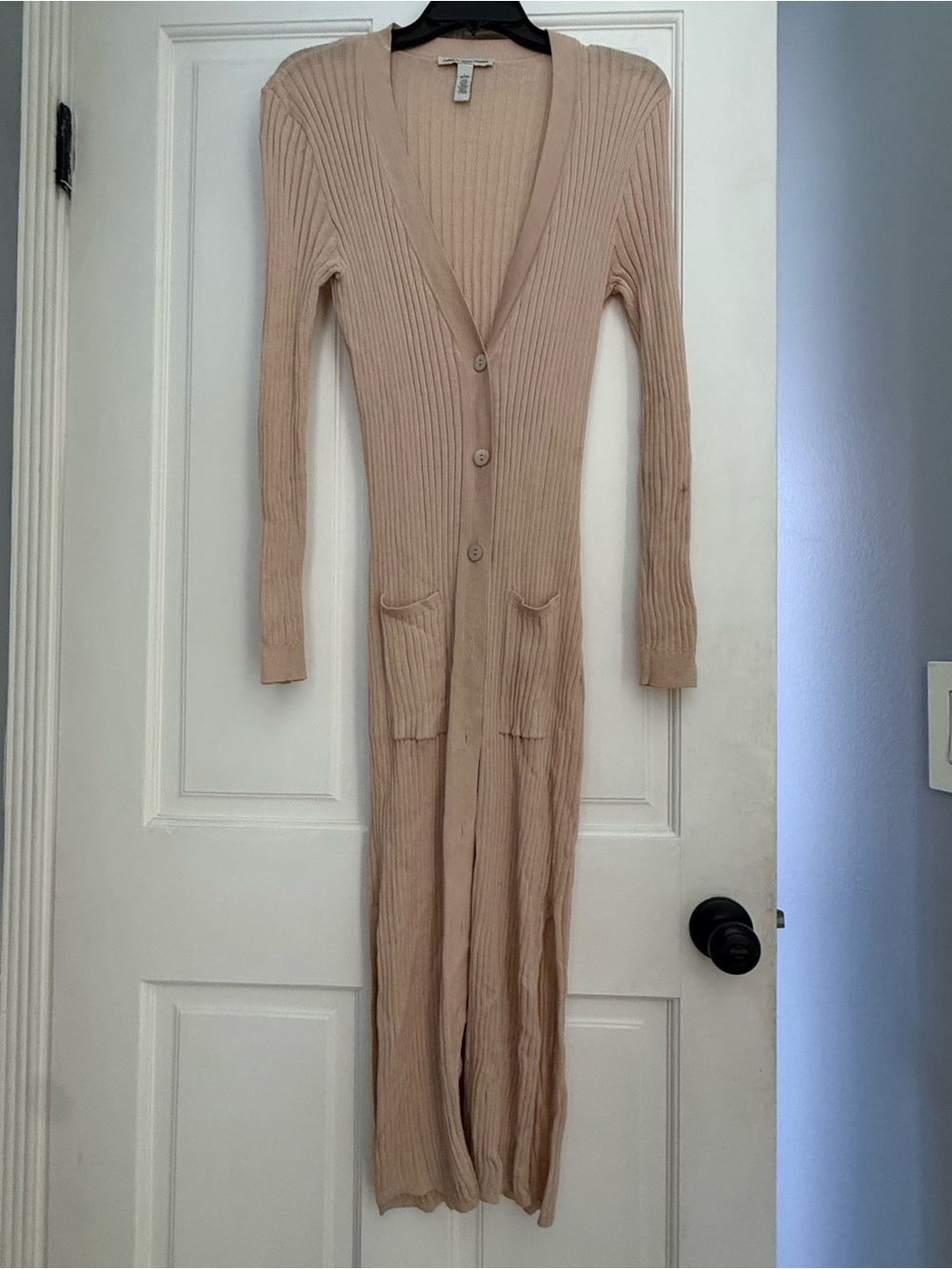 Ribbed Long Cardigan dress in Beige